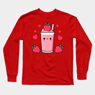 Kawaii Strawberry Ice Cream with Strawberries and Hearts | Kawaii Food Art Long Sleeve T-Shirt